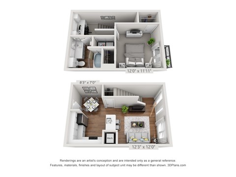 Floor plan for 1 bed, 1 bath, 773 sqft